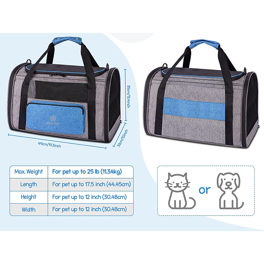 Transportbox für große Katzen mit einem Gewicht von 9 kg, weiche Transportbox für kleine Hunde, mittelgroße Katzen unter 11 kg, Reisetasche für Welpen, 4 belüftete Fenster, Haustiertasche RJ206123