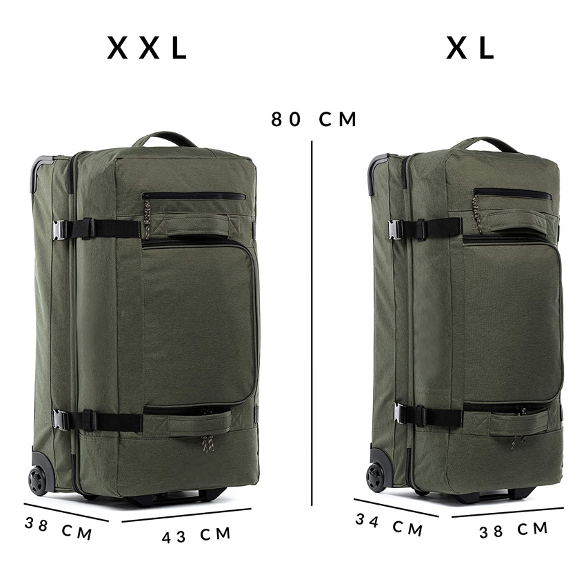 Outdoor Tasche mit 2 Rollen Trolley Koffer Rollgepäck Reisetasche Grün Oliv