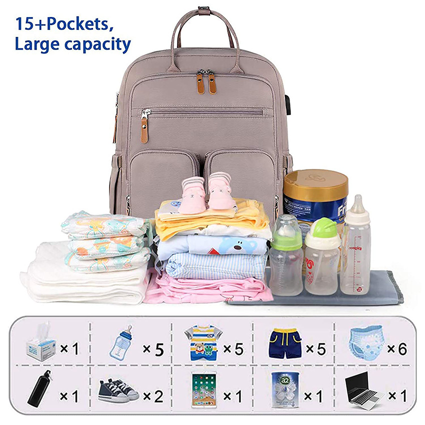 Windeltaschen für Mama und Papa, Mutterschaftswindeltasche für Mädchen, große Kapazität, wasserdichte Tasche mit USB-Ladeanschluss, isolierte Taschen, Wickelunterlage, Kinderwagen St