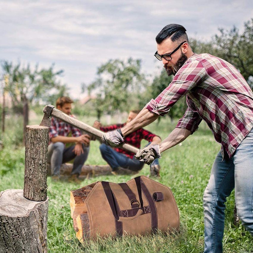 Gewachster Segeltuch-Holzträger Brennholzhalter Elegante Holztaschen-Tragetasche