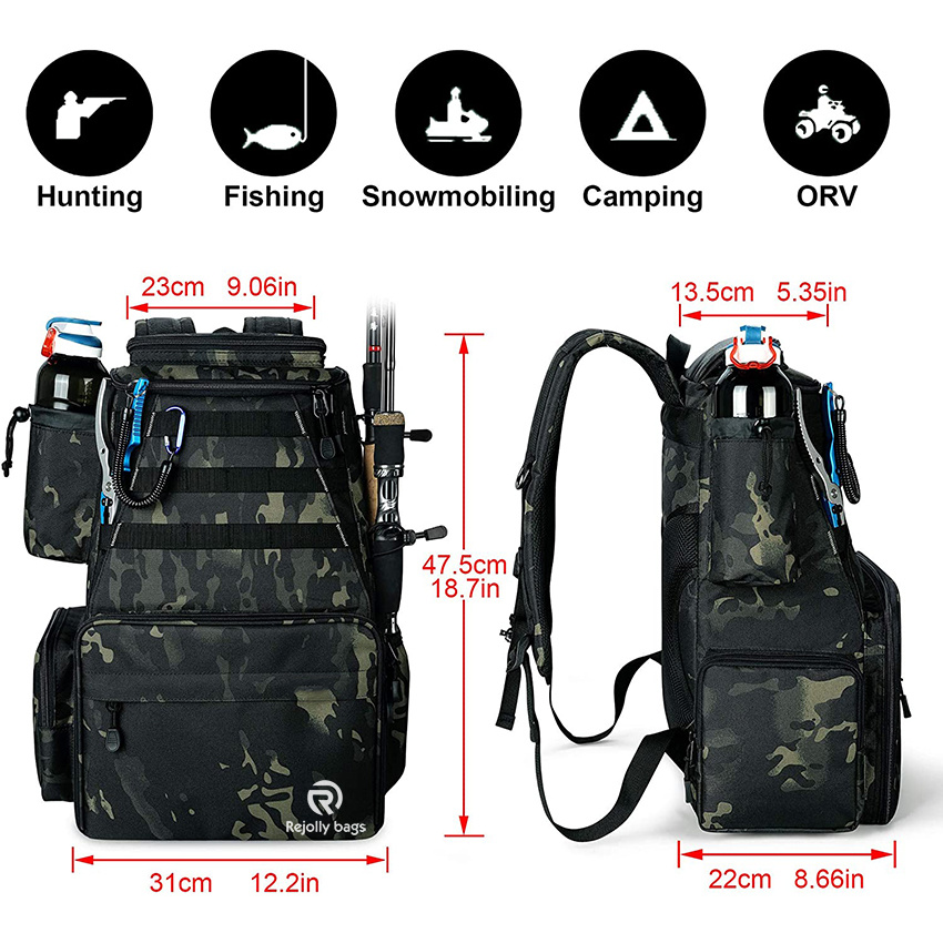 Angelrucksack, 2 Angelrutenhalter mit 4 Angelboxen, große Aufbewahrung, Rucksack für Forellenangeln, Outdoor-Sport, Camping, Wandern, Angelrutentaschen