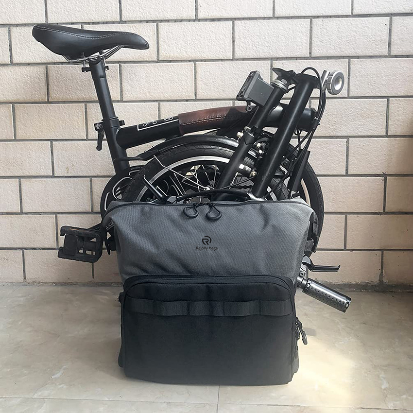 Tragbare Rucksack-Fahrradtasche für Brompton-Faltrad, 13,5-l-Fahrrad-Umhängetasche mit Regenschutzstreifen-Fahrradtasche