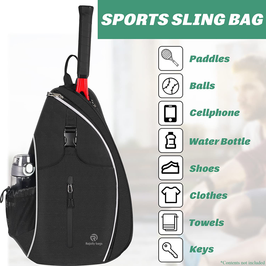 Tennis-Sling-Rucksack, Crossbody, wasserabweisend, für Männer und Frauen, für Tennis, Badminton, Squashschläger, Bälle und andere Outdoor-Sportbälle, Tasche RJ196136