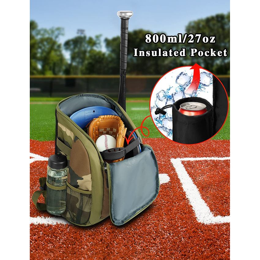 Leichte Kinder-Baseballtasche mit integrierter Tasche, Camo-Softballtasche mit Zaunhaken, Baseballgeschenk für Jungen, Baseballschlägertasche für 2 Schläger, Baseballtaschen RJ19677