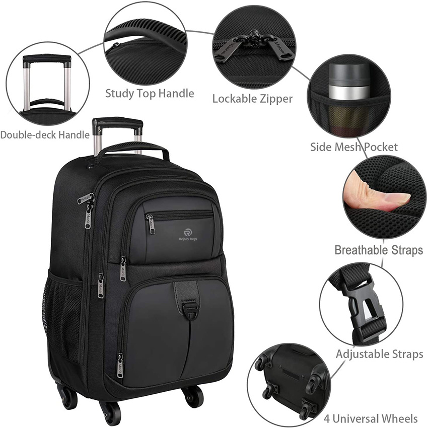 Rollender Rucksack für die Reise 4 Räder Laptop Rucksack für Damen Herren Wasserabweisend Business Rucksack mit großen Rädern