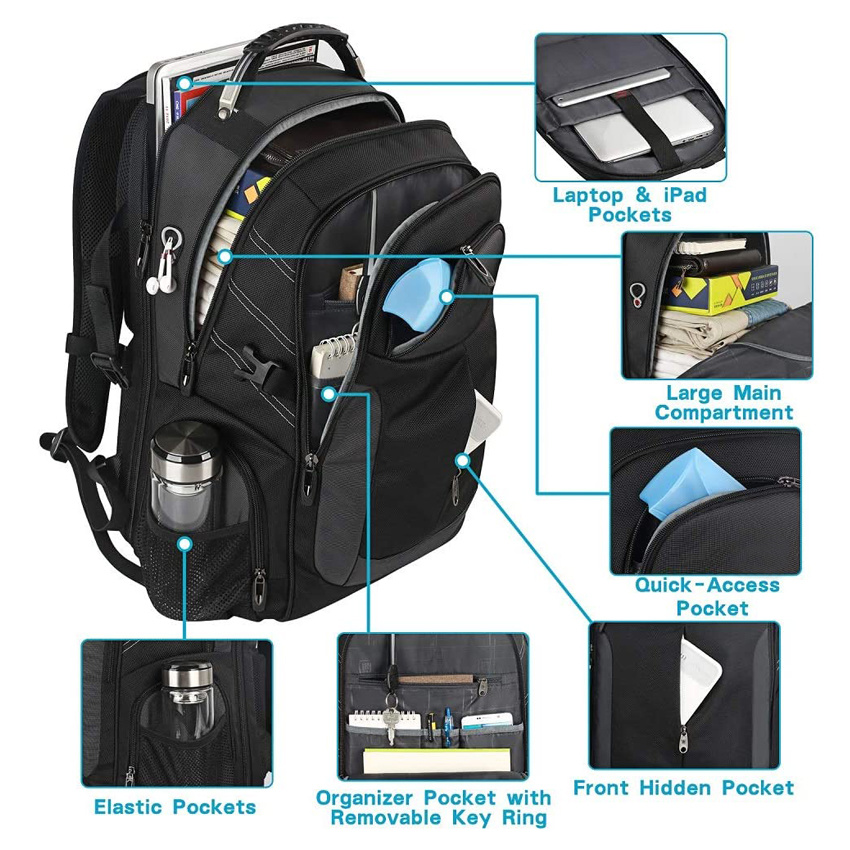 Extra große Business-Computertasche, strapazierfähiger Laptop-Rucksack für Reisen, College, Schule