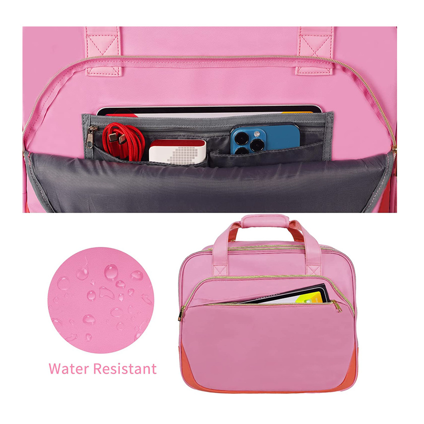 Rosa rollende Aktentasche für Damen Große rollende Laptoptasche mit Rollen