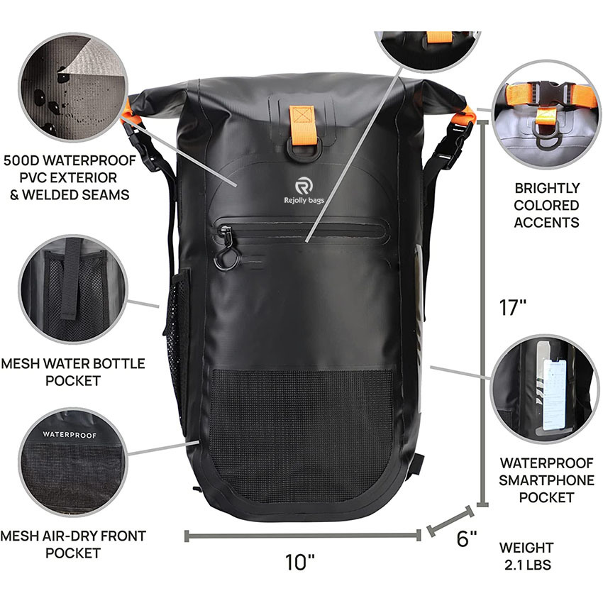 Dry Bag Wasserdichter Rucksack mit Handytasche, 25 l, für Kajakfahren, Camping, Wandern, Paddleboarding, Bootfahren, Strand, Segeln + Schwimmen, Rolltop, leichte Tasche