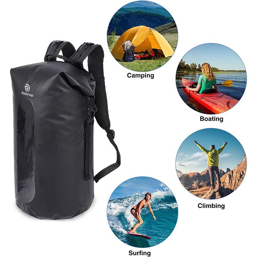 35L Wasserdichter Rucksack, Leichter Dry Bag Rucksack zum Wandern, Kajakfahren, Bootfahren, Angeln Schwarz/Blaue Tasche