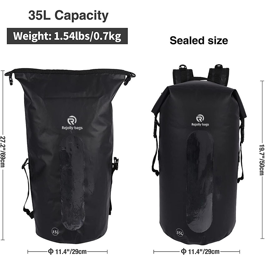 35L Wasserdichter Rucksack, Leichter Dry Bag Rucksack zum Wandern, Kajakfahren, Bootfahren, Angeln Schwarz/Blaue Tasche