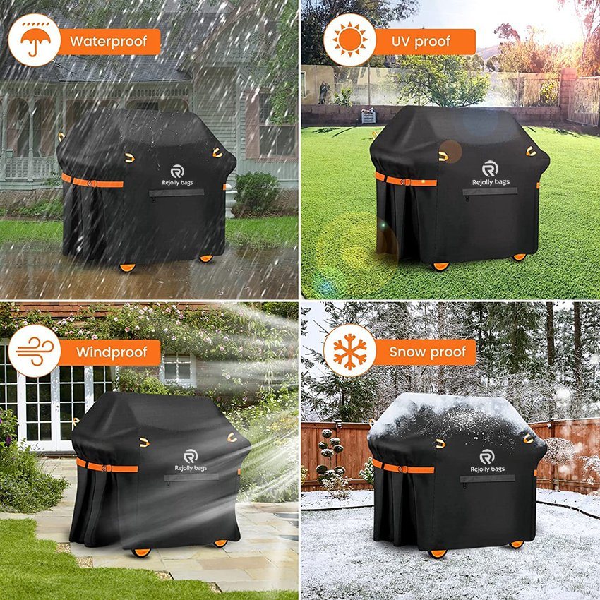 Wasserdichte 58-Zoll-BBQ-Grillabdeckung mit 4 reflektierenden Griffen und Riemen, spezielles licht- und UV-beständiges Material, staubdichte, winddichte, reißfeste Grillabdeckung