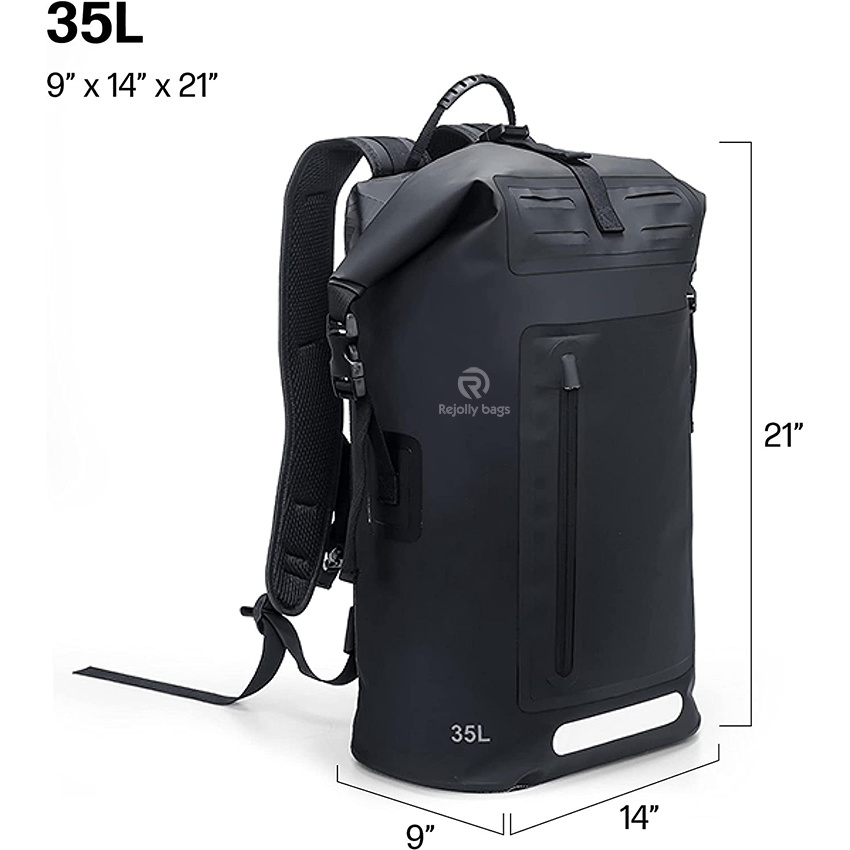 Taktischer wasserdichter Rucksack 35L Robuster Rollverschluss mit wasserdichter Fronttasche mit Reißverschluss und gepolstertem Packsack