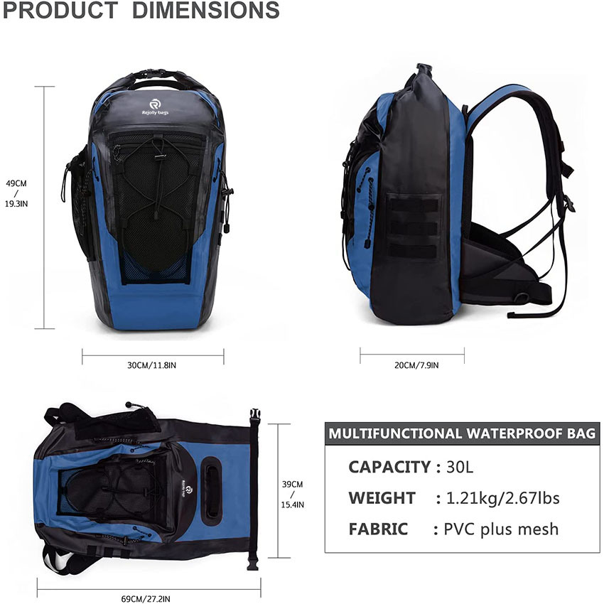 30L wasserdichter trockener Rucksack für Kajakfahren, Bootfahren, Schwimmen, Schwimmen, Schwimmen, Angeln, Wandern, Camping, Reisen, Strandtasche