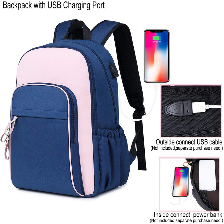 Reiserucksack Lässiger Tagesrucksack Laptoprucksack für Frauen College-Rucksack mit USB-Ladeanschluss