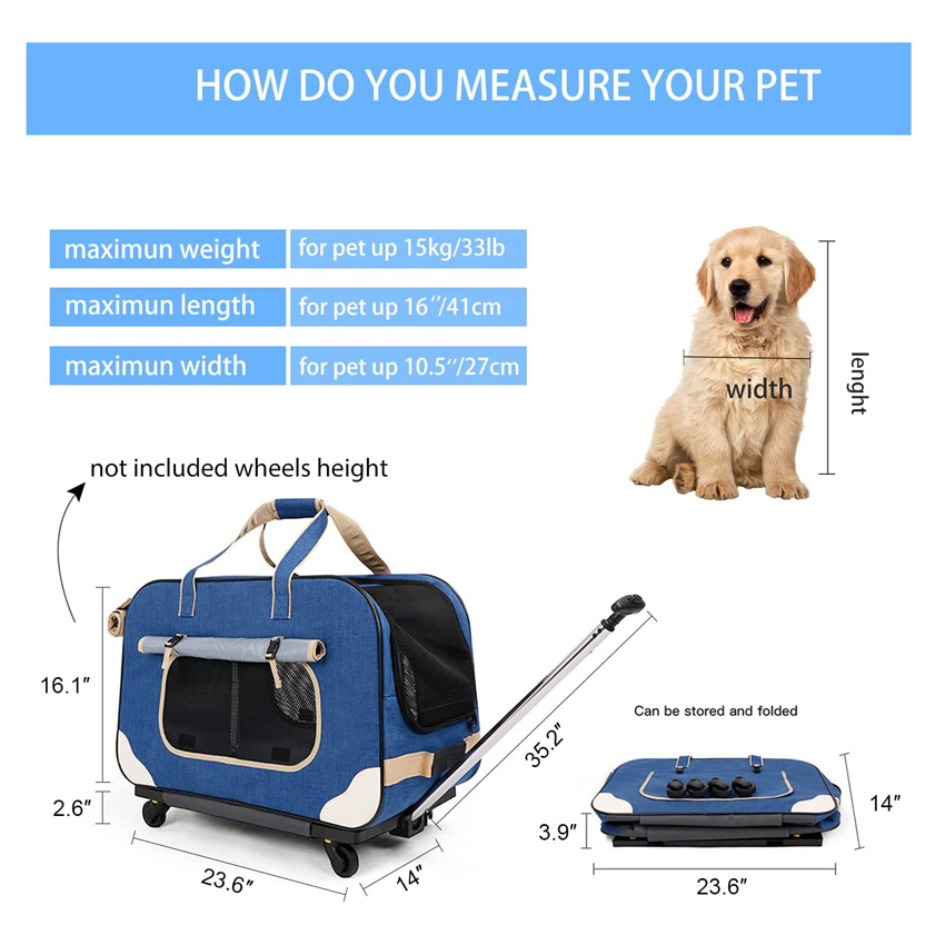 Pet Rolling Carrier mit abnehmbaren Rädern Travel Roller Bag für kleine und mittelgroße Hunde/Katzen