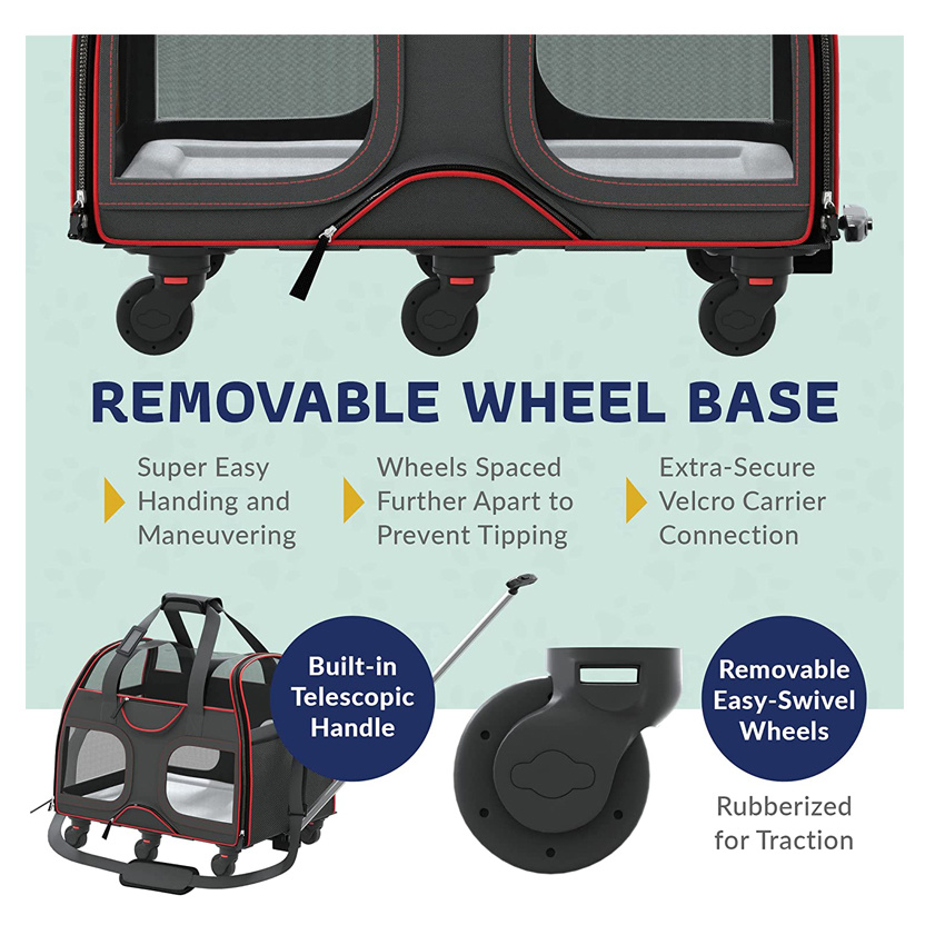 Transportbox für Haustiere mit abnehmbaren Rädern, weiche Seitentasche für Hunde und Katzen mit Teleskop-Gehgriff