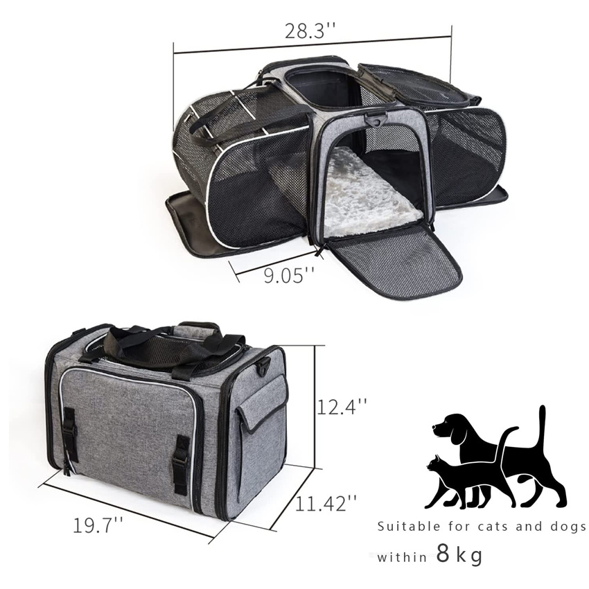 Airline Approved Pet Dog Cat Soft-Sided Carrier 2 Side Expandable Collapsible Cat Carrier