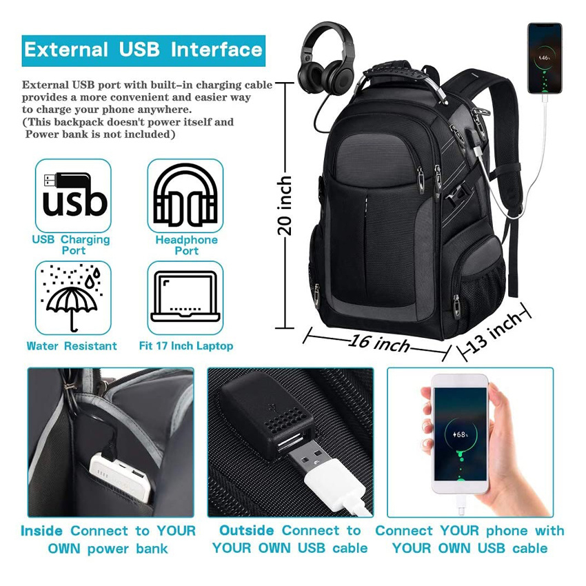 Extra große Business-Computertasche, strapazierfähiger Laptop-Rucksack für Reisen, College, Schule