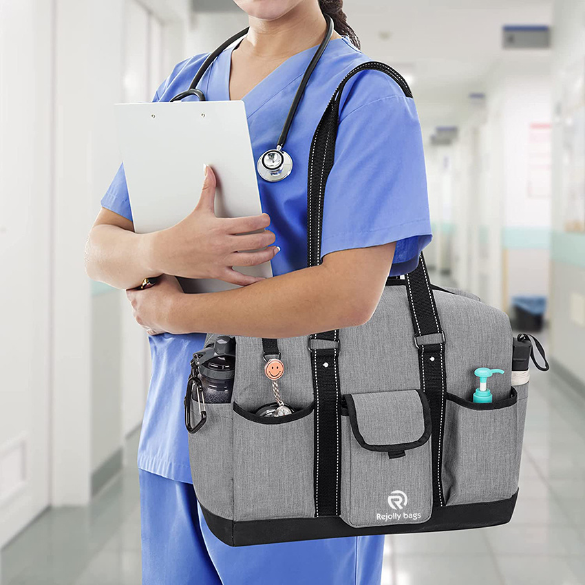 Krankenschwestertasche für die Arbeit, Utility Tote, Home Health, mit Reißverschluss oben und seitlichen Druckknöpfen für Hausbesuche, klinische Studie, Gesundheitswesen