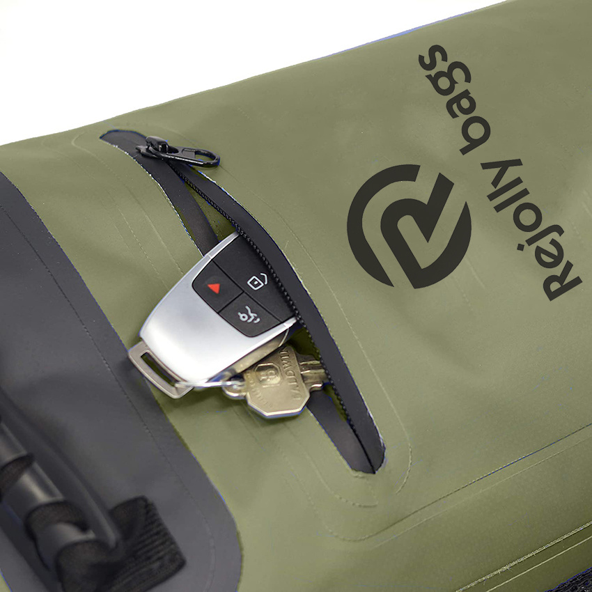 Wasserdichte Dry Bag mit leicht zugänglicher Fronttasche mit Reißverschluss, Seitentasche, gepolsterten Schultergurten und Haltegriff für alle Wassersport-Dry Bag