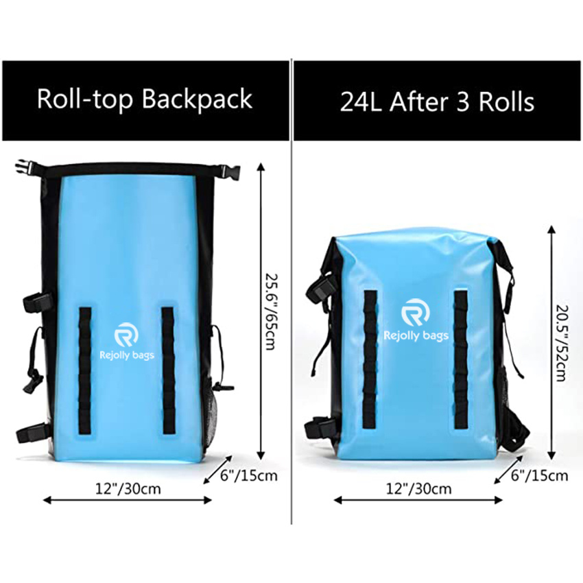 Wasserdichter TPU-Rucksack 24L Roll-Top mit Rutenhalter zum Angeln, Wandern, Camping, Kajakfahren, Rafting Dry Backpack