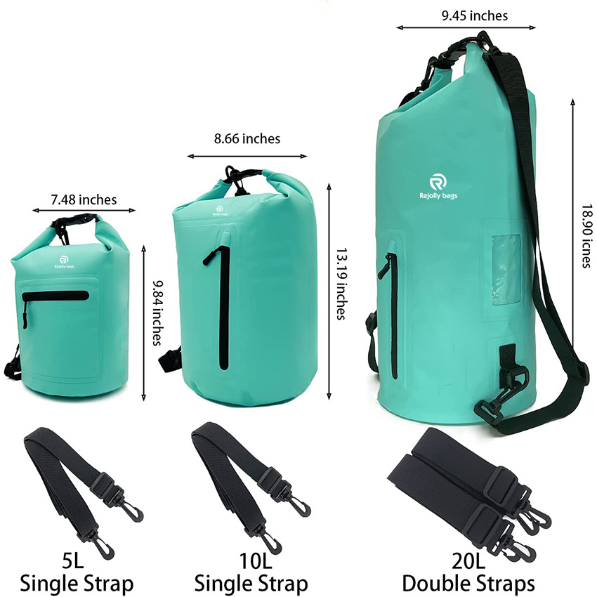 Wasserdichter Dry Bag mit Fronttasche mit Reißverschluss für Damen Herren 5L/10L/20L Rolltop Schwimmend für Reisen Kajakfahren Strand Bootfahren Surfen Rafting