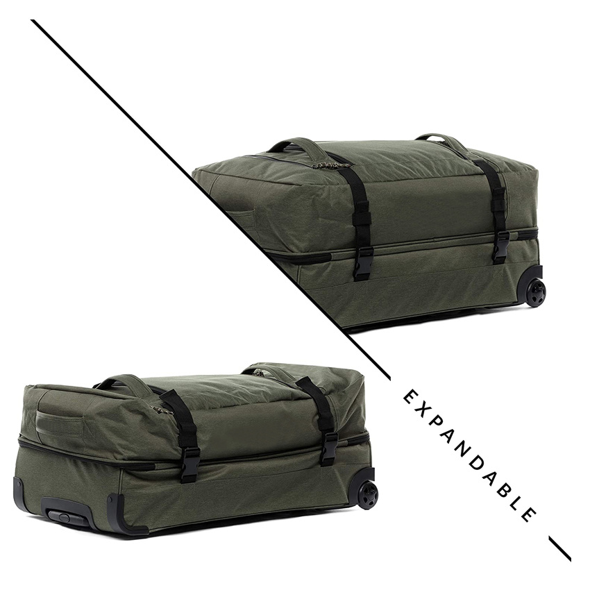 Outdoor Tasche mit 2 Rollen Trolley Koffer Rollgepäck Reisetasche Grün Oliv