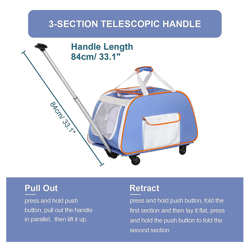 Transportbox mit Rädern für kleine Hunde Zusammenklappbare Transportbox für mittelgroße Hunde mit Teleskopgriff