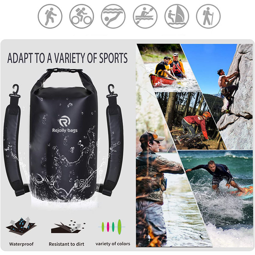 Dry Bag wasserdicht schwimmend, wasserdichte PVC-Tasche Rolltop, 15 l Dry Bag Kajak-Aufbewahrung für Kajakfahren, Bootfahren, Rafting, Schwimmen, Wandern, Camping, Reisen, Strandtasche