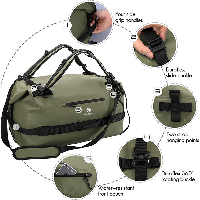 Dry Duffel Backpack Großer wasserdichter Dry Sack Heavy Duty Duffle Bag mit Rucksackgurten für Kajakfahren, Rafting, Bootfahren, Reisetasche