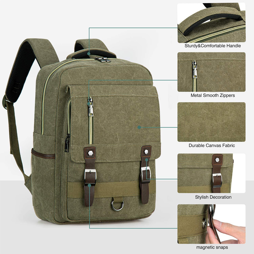 Wasserdichter Laptop-Rucksack, leichte Schultasche, Canvas-Daypacks, Reiserucksack