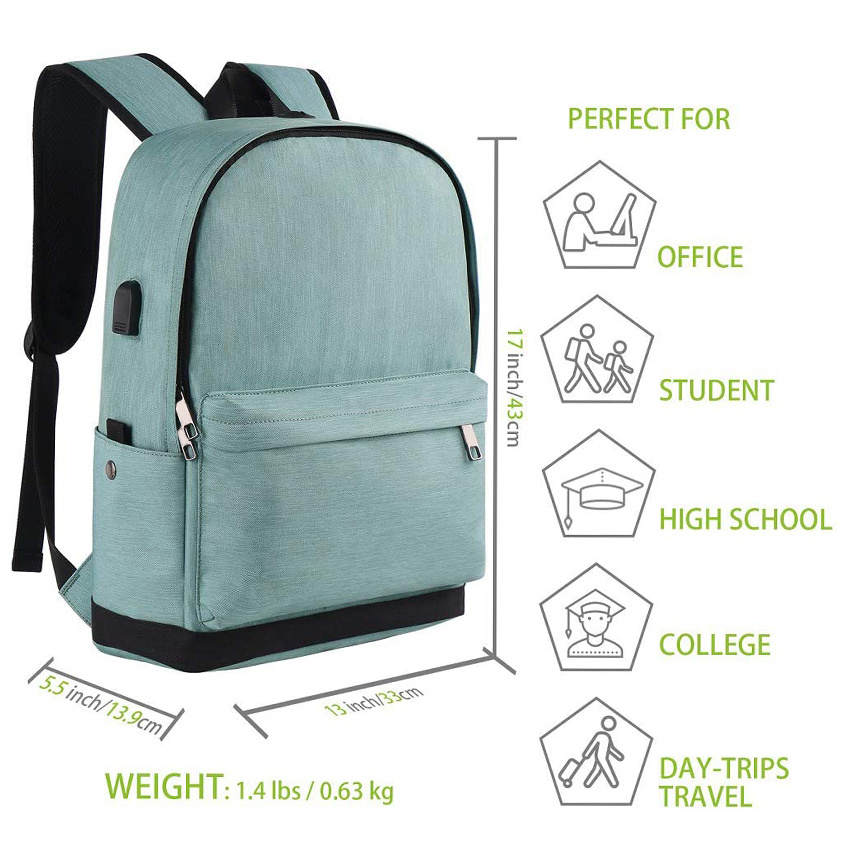 Langlebiger Schul-Laptop-Rucksack mit USB-Ladeanschluss Reise-College-Tasche Wasserdichte College-Computer-Tasche