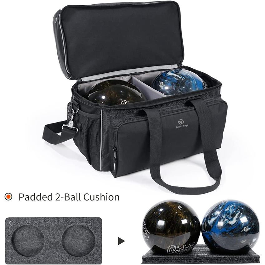 Zwei Ball-Bowlingtaschen mit doppeltem Ballhalter – passend für Bowlingschuhe bis Herrengröße 16 und Zubehör-Sporttasche RJ196157