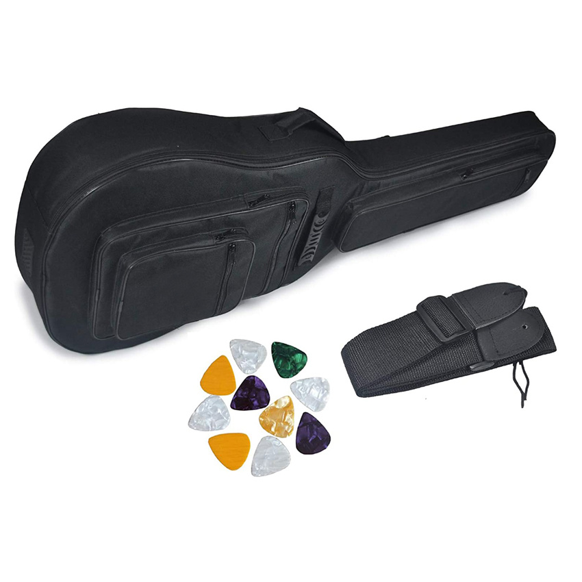 Gepolsterte 41-Zoll-Akustikgitarren-Gigbag mit 6 Taschen, Pick-Sampler und Gitarrengurt