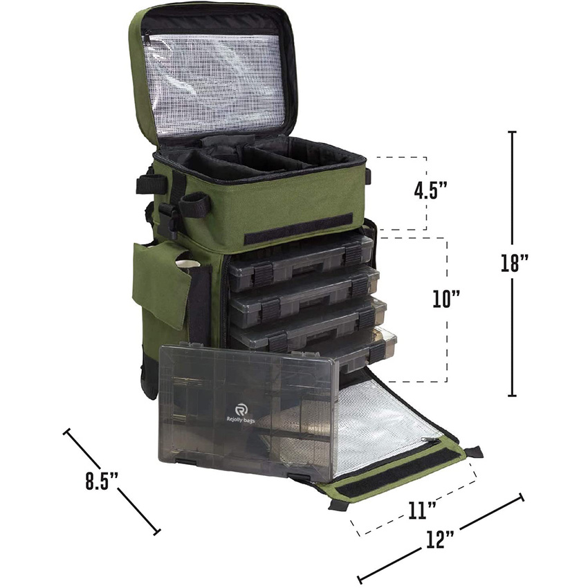 Rejolly Outdoors Rolling Tackle Box mit Rädern – wasserdichte Aufbewahrung, 4 Rutenhalter, Angeltasche