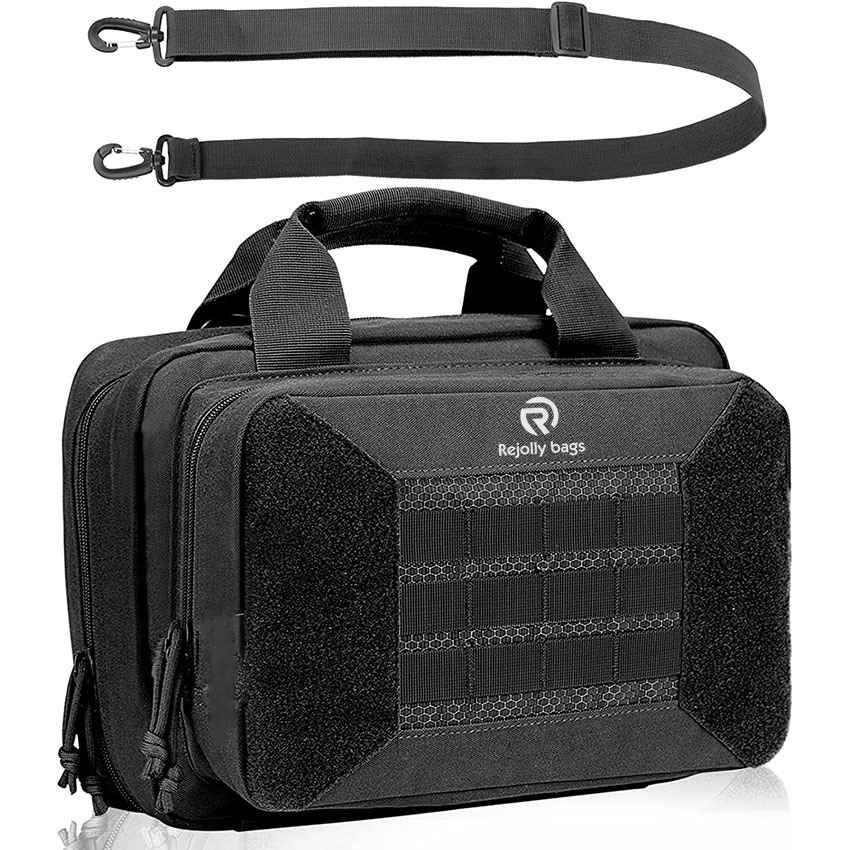 Military Style Tactical Gun Range Bag Double Scoped Handgun Firearm Case Pistolentasche für die Outdoor-Jagd Abschließbares Fach mit verstellbarem Schultergurt Tasche