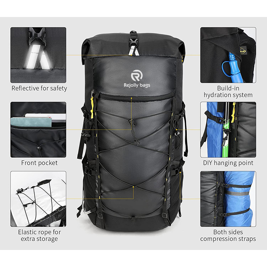 50L / 60L Backpacking für Campingreisen, leichter wasserdichter Outdoor-Rucksack