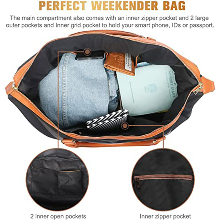 Ultragroße, glatte Nylon-Leder-Weekender-Reisetasche für die Nacht