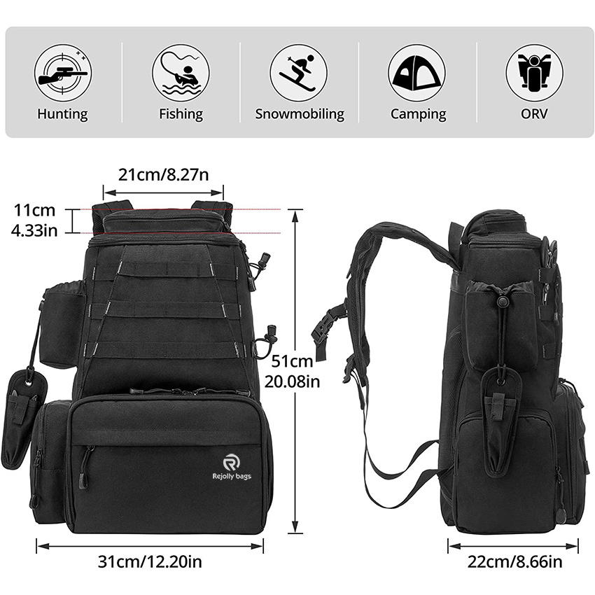 Outdoor Großer wasserfester Angelrucksack mit Rutenhalter zum Forellenangeln Outdoor-Sport Camping Wandern Angelgerät Tasche