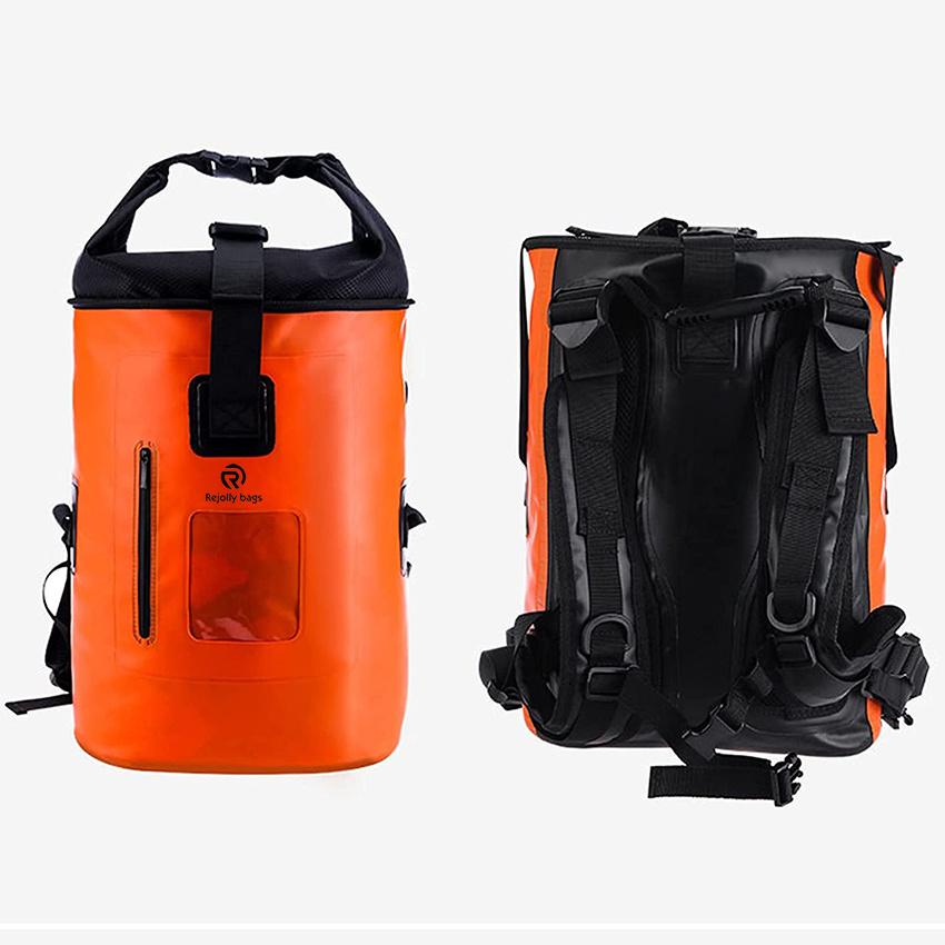 Leichter trockener Rolltop-Rucksack mit Außentasche mit Reißverschluss für Kajak, Schwimmen, Rafting-Tasche