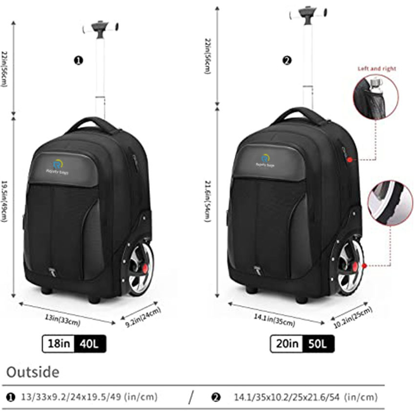 Wasserdichter Rucksack mit Rollen für Business, Studenten und Reisependler, Handgepäck