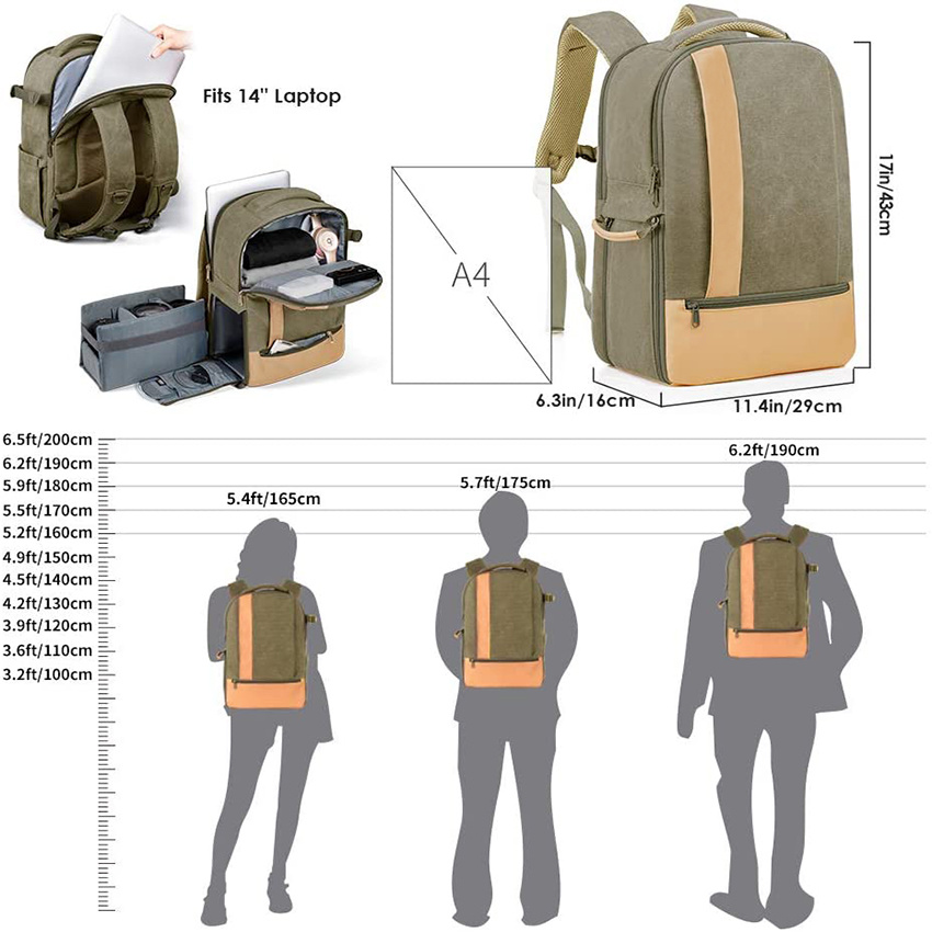 Leichter Outdoor-Rucksack, Kamera-Rucksack, Mode-Segeltuch-Fotografie-Tasche