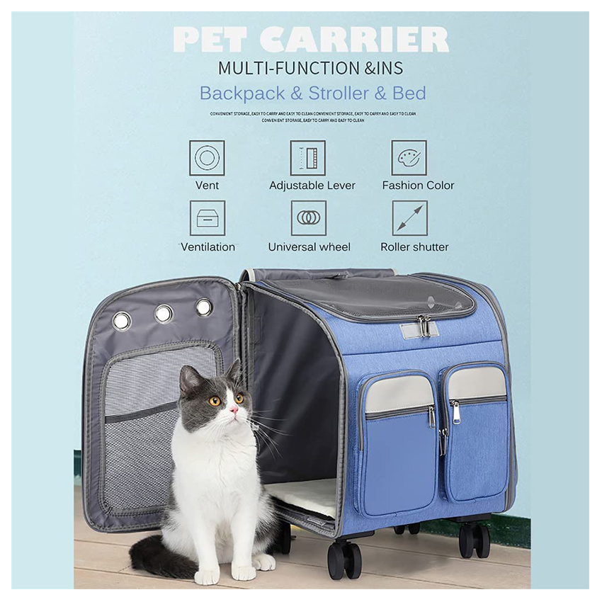 Comfort Rolling Wheels Pet Bag Carrier Belüftung Hundezubehör Aufbewahrungsrucksack