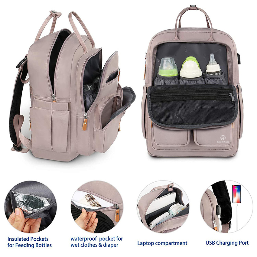 Windeltaschen für Mama und Papa, Mutterschaftswindeltasche für Mädchen, große Kapazität, wasserdichte Tasche mit USB-Ladeanschluss, isolierte Taschen, Wickelunterlage, Kinderwagen St