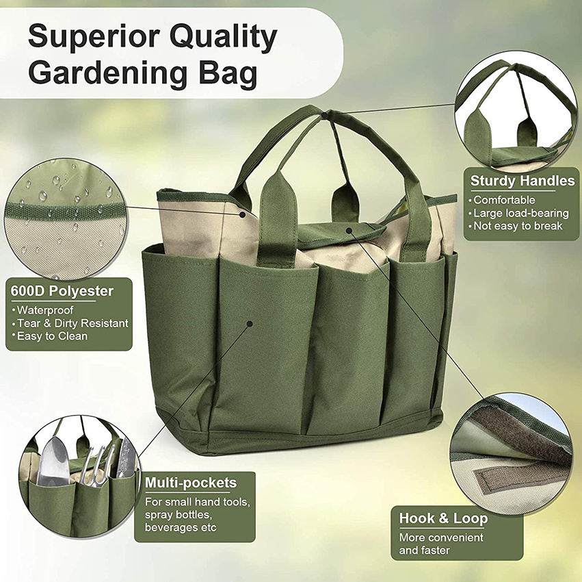 Gartenwerkzeugtasche aus Segeltuch, strapazierfähig, mit Taschen, große Organizer-Tasche, Träger, Pflanzenwerkzeug-Set