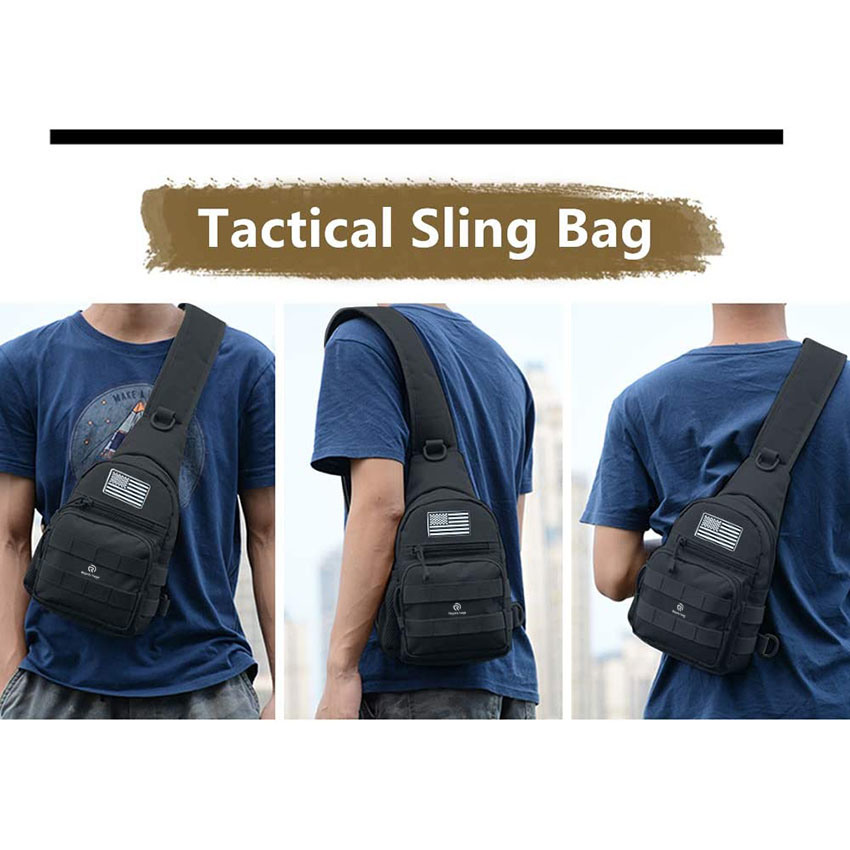 Military Style Tactical Sling Bag Military Schulter Molle Brusttasche Schultergurt Rucksack mit USA-Flaggen-Patch-Tasche