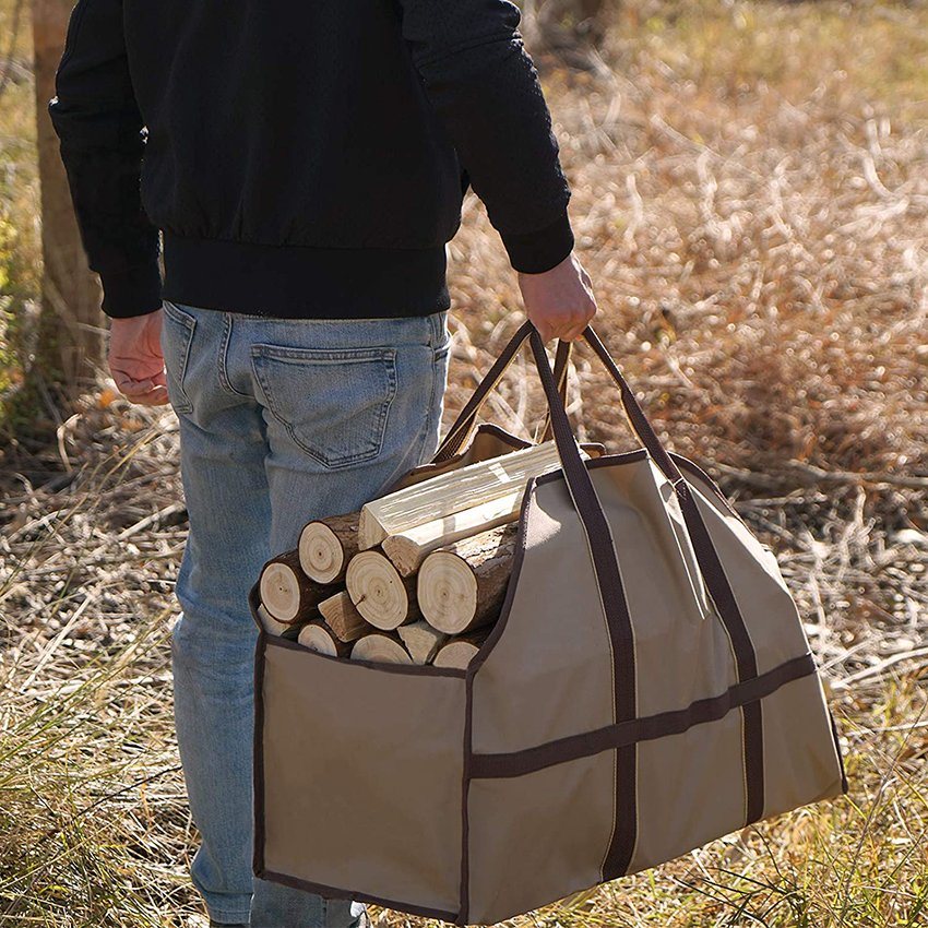 Extra großes Brennholz-Trägerpaket, strapazierfähiger Segeltuchhalter, Log-Tragetasche für Kamine und Holzöfen, Zuhause, drinnen und draußen