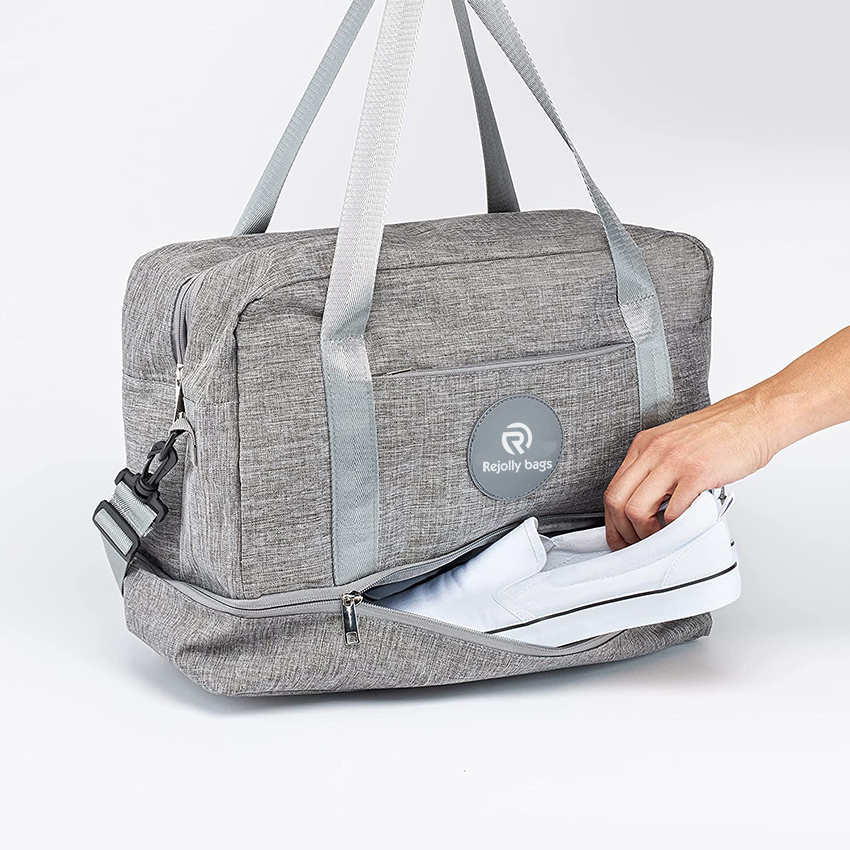 Weekender-Tasche mit großem Fassungsvermögen, Lucid Grey, Canvas-Reisetasche für die Nacht mit Schuh-, Laptop- und wasserdichten Fächern, Staubschutz und faltbarer Reisetasche