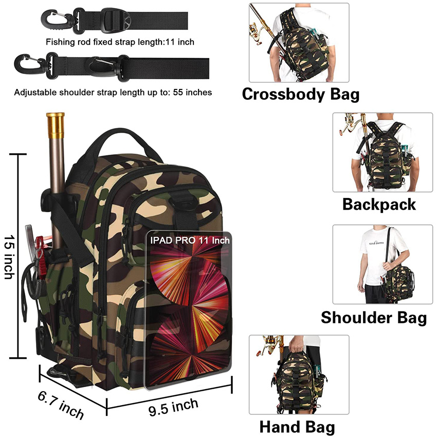 Kleine wasserdichte Angeltasche für Männer mit Rutenhalter, Wild River Aufbewahrung Umhängetaschen Angelgeschenk für Outdoor Camping Wandern Angelrutentaschen