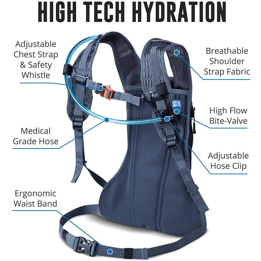 2L Hydration Water Bladder Leichter Laufrucksack, auch für Radfahren, Wandern, Skifahren, Schnee für Männer, Frauen und Kinder Trinkrucksack